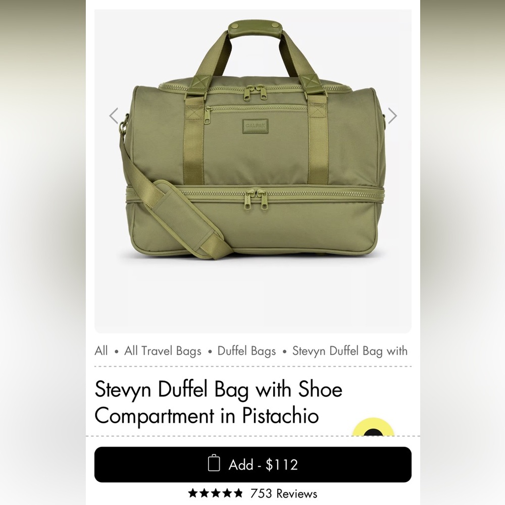 Stevyn Duffel Bag with Shoe Compartment in Pistachio